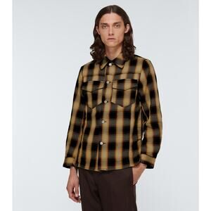 Dries Van Noten Butter Yellow Brown & Black Plaid Flannel Overshirt L